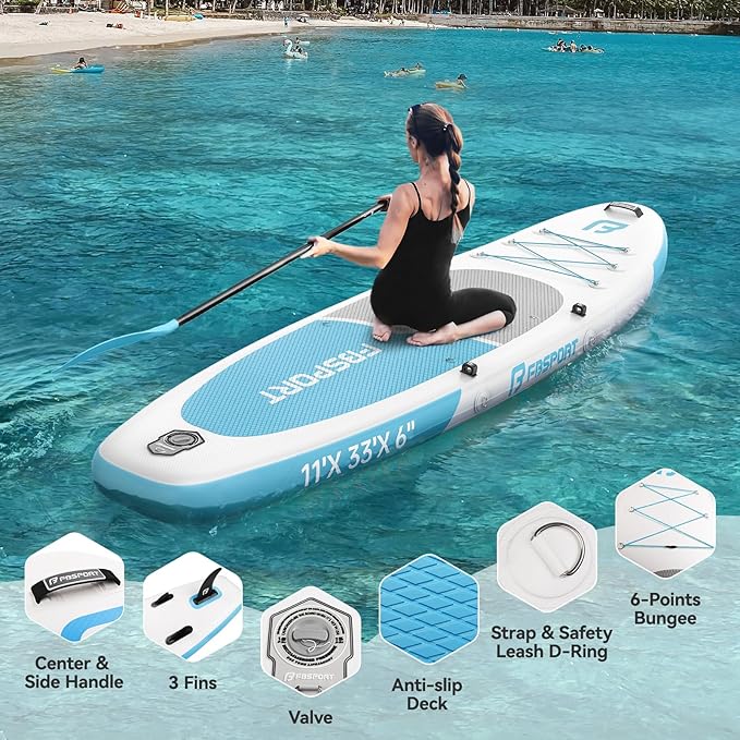 FBSPORT 11FT Premium Inflatable Stand Up Paddle Board with Electric Pump, Yoga Board with SUP Accessories & Carry Bag | Wide Stance, Surf Control, Non-Slip Deck, Leash and Paddle for Youth & Adult-StrideForce Fitness