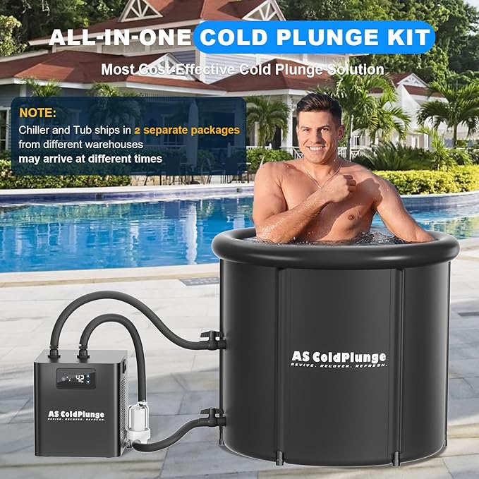 1/3HP Ice Bath Chiller & Cold Plunge Tub Kit – XL 100 Gal Insulated Ice Pod, External Pump & Filter, Cold Plunge Tub with Water Chille for Athletes, Recovery & Home Wellness-StrideForce Fitness