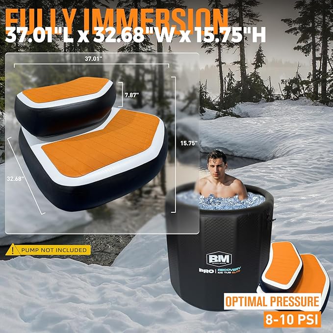 Inflatable Step for Cold Plunge Tub, EVA Non-Slip Drop Stitch Ice Bath Accessory, Detachable 2-Piece Tier Design, Portable Stairs for Ice Plunge, Fits Most Inflatable Ice Tubs-StrideForce Fitness