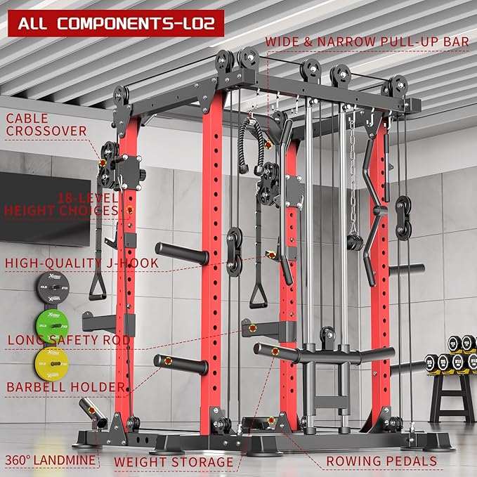 Power Rack Power Cages Multi-Function Squat Rack with Cable Crossover System Selectable More Training Attachment Weight Cage for Garage Home Gym-StrideForce Fitness