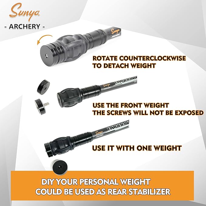 SUNYA Archery Bow Stabilizer for Compound Bow, Carbon Fiber Body Flexible Core, Damping System and Weights Kit, 8",10",12" 15" in Expedition Series-StrideForce Fitness