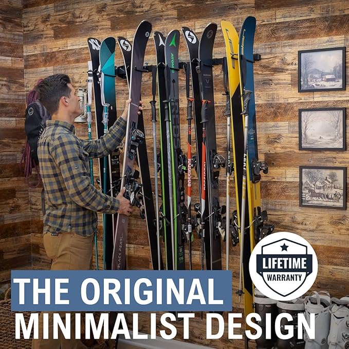 StoreYourBoard Lone Peak Ski Storage Rack, Wall Mount Organizer Holds 5 Pairs of Skis and Poles, Supports 300 lbs, 46 in x 8 in x 3.5 in-StrideForce Fitness