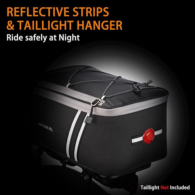 JXFUKAL Rear Bike Rack Bag with Rain Cover, 7L/9L/10L/12L Waterproof Bicycle Ebike Saddle Bag Cycling Pannier Trunk Carrier with Reflector & Adjustable Cord for Commuter Travel Outdoor-StrideForce Fitness