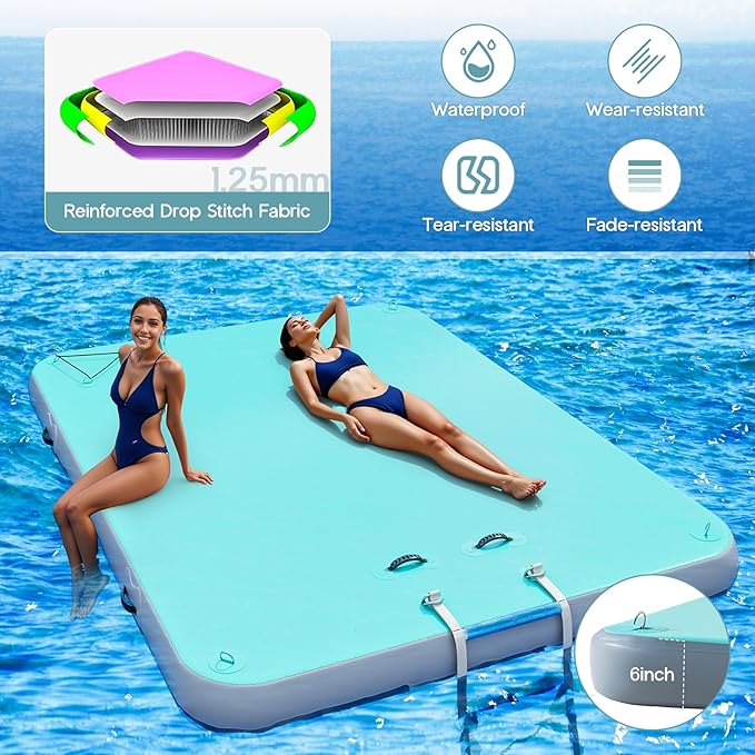 Specraft Inflatable Floating Dock, Non-Slip Air Dock Platform loating Island Raft with Rope Ladder for Pool Lake Beach Ocean-StrideForce Fitness
