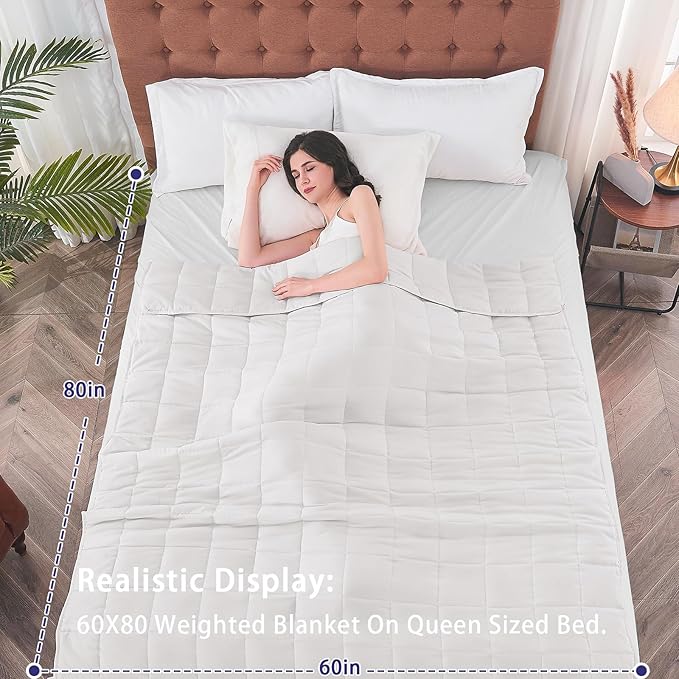 yescool Weighted Blanket for Adults (17 lbs, 60" x 80",White) Cooling Heavy Blanket for Sleeping Perfect for 160-180 lbs, Queen Size Breathable Blanket with Premium Glass Bead, Machine Washable-StrideForce Fitness