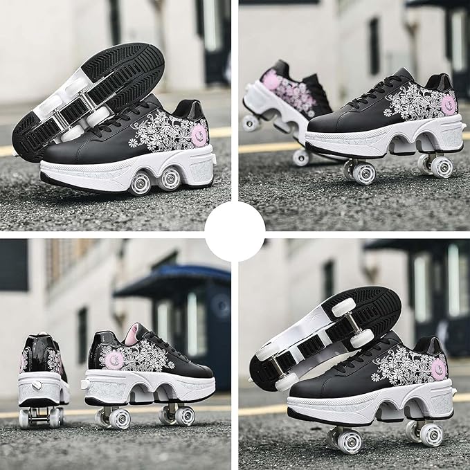 Double-Row Deform Wheel Automatic Walking Shoes Invisible Deformation Roller Skate 2 in 1 Removable Pulley Skates Skating Parkour-StrideForce Fitness
