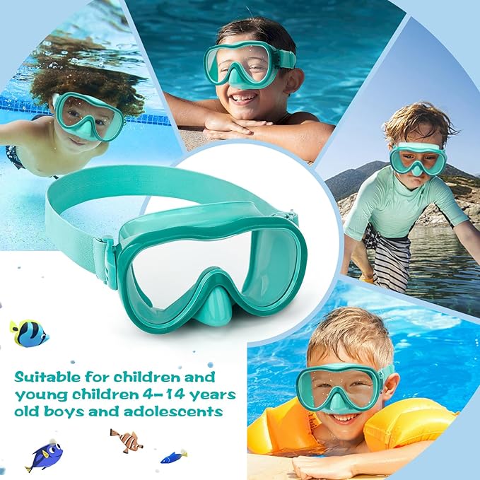 Kids Swim Goggles 180° Snorkel Diving Mask with Nose Cover, Anti-Fog Kids Swimming Goggles with Elastic Fabric Strap for Kids Boys Girls-StrideForce Fitness