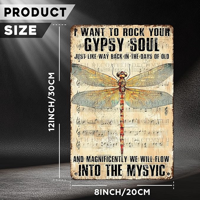 Dragonfly Decor I Want to Rock Your Soul Into The Mystic Vintage Metal Tin Sign for Home Cafe Bedroom Library Bookshelf Wall Decor 12 * 8inch-StrideForce Fitness