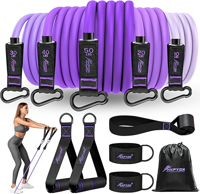 HPYGN Resistance Bands, Exercise Bands with Handles, Fitness Bands, Workout Bands with Door Anchor and Ankle Straps, for Heavy Resistance Training, Physical Therapy, Shape Body, Yoga, Home Workout Set-StrideForce Fitness