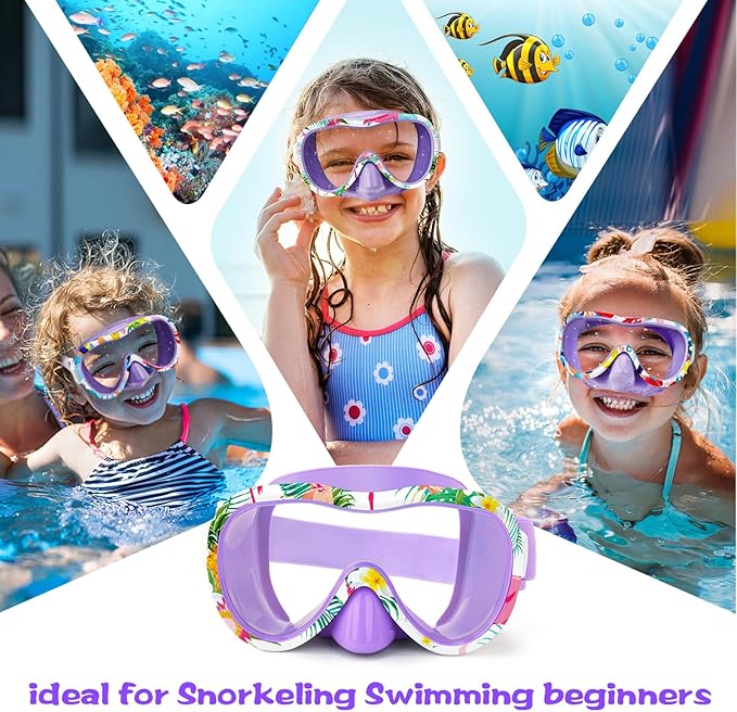 Kids Swim Goggles with Nose Cover, 180° Panoramic Snorkel Mask with Anti-Fog & Anti-Leak Design, Comfort Fabric Strap UV Protection Lens for Boys Girls Ages 3-15-StrideForce Fitness
