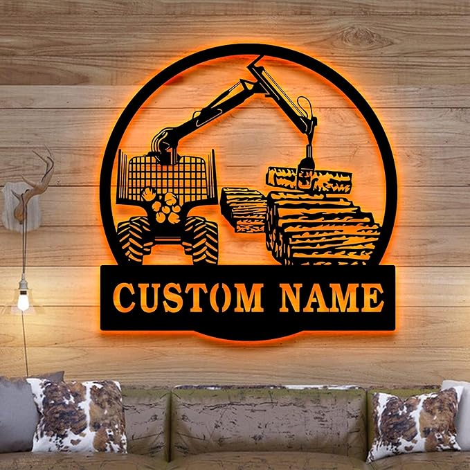 Personalized Logging Lumber Harvester Monogram Metal Sign Art LED Light, Custom Logging Lumber Metal Sign, Wall Art Hanging Home Decor Birthday Xmas Gift-StrideForce Fitness