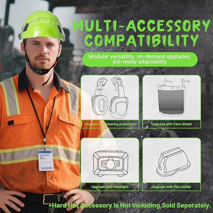 AOLAMEGS ABS Safety Hard Hat - ANSI Z89.1 Approved Safety Helmet with Visor Adjustable Vented Hardhat for Men Women Adults Safety Hardhats for Industrial Construction Work (Bright Yellow Clear Visor)-StrideForce Fitness