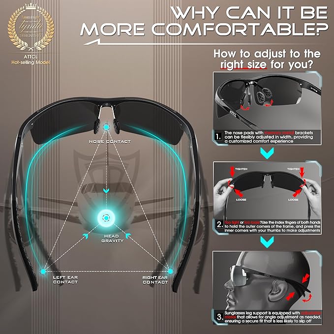 ATTCL Men's Sports Polarized Sunglasses Men for Driving running Fishing Golf - UV Protection Sun glasses Metal Frame-StrideForce Fitness