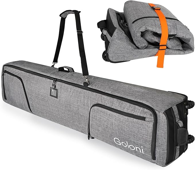 Goloni Ski Bag with Wheels,Padded Snowboard Bag for Air Travel,600D Waterproof Fabric,Foldable Snow Bag Fits 2 Pairs Skis-StrideForce Fitness