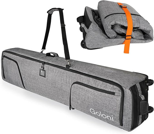 Goloni Ski Bag with Wheels,Padded Snowboard Bag for Air Travel,600D Waterproof Fabric,Foldable Snow Bag Fits 2 Pairs Skis-StrideForce Fitness