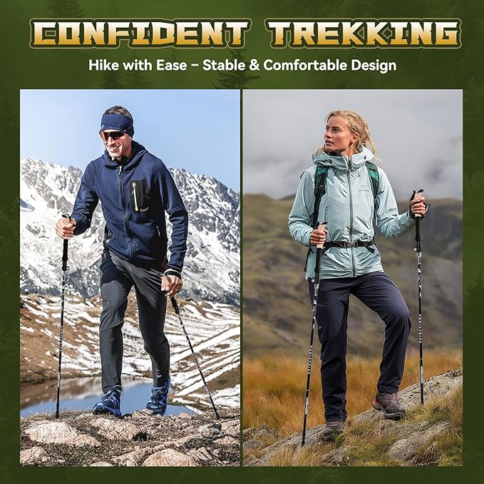 Trekking Poles Aviation Grade Aluminum Alloy-Strong Lightweight Collapsible Walking Sticks for Hiking Poles for Women, Men,Seniors in The 4 Season,All-Terrain,2pc Per Set-StrideForce Fitness