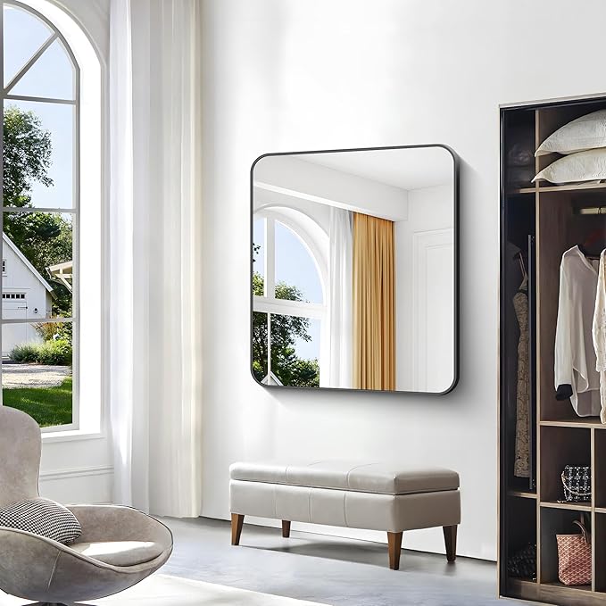 36x40 inch Bathroom Mirror,Black Rectangle Mirror,Wall Mounted Bathroom Frame Vanity Mirror with Round Corner for Bedroom Living Room,Entryway Hangs Horizontal or Vertical-StrideForce Fitness