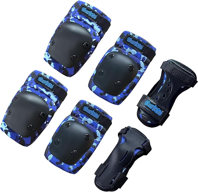 Simply Kids Knee and Elbow Pads with Wrist Guards, HardSoft Pad Tech. - CPSIA Certified Protective Gear Set - Inline Roller Skate Skateboard Bike Knee Pads for Kids Child Girls Boys Toddler Youth-StrideForce Fitness