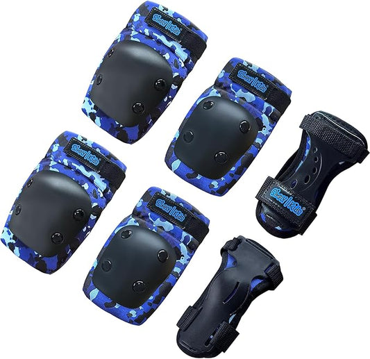 Simply Kids Knee and Elbow Pads with Wrist Guards, HardSoft Pad Tech. - CPSIA Certified Protective Gear Set - Inline Roller Skate Skateboard Bike Knee Pads for Kids Child Girls Boys Toddler Youth-StrideForce Fitness