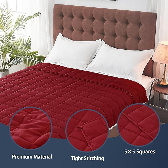 yescool Weighted Blanket for Adults (17 lbs, 60" x 80", Red) Cooling Heavy Blanket for Sleeping Perfect for 110-130 lbs, Queen Size Breathable Blanket with Premium Glass Bead, Machine Washable-StrideForce Fitness