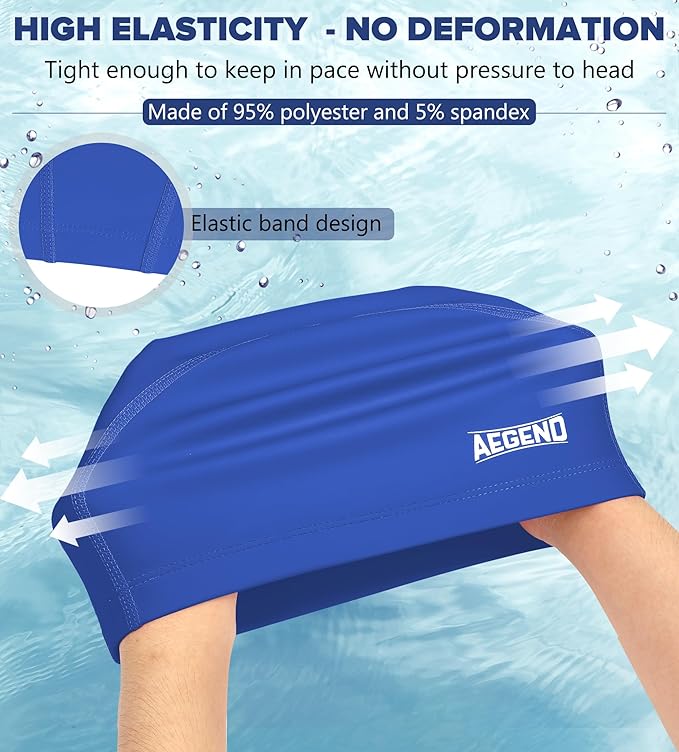 Aegend Fabric Swim Cap, Silicone Waterproof Layer - Breathable Cloth Swimming Cap, Keep Hair Dry with Hight Elasticity for Youth(8-16) Adult, 2 Sizes to Choose-StrideForce Fitness