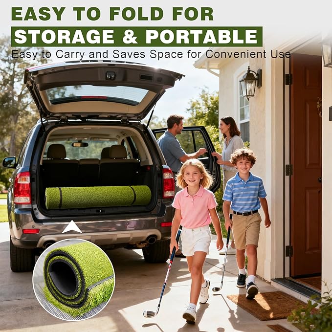 Heavy-Duty 5x4FT Golf Hitting Mat – Dual Turf Design Simulates Fairway & Rough for Real Course Feel, Indoor/Outdoor Practice Mat for Full Swing & Chipping Training, Easy Carry Strap-StrideForce Fitness