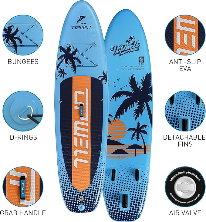 UPWELL 10'6"/11'/11'6" Inflatable Paddle Board, Stand Up Paddlboard for Youth & Adults, Stable Design, Premium SUP Accessories, Backpack, Leash, Hand Pump, Fins-StrideForce Fitness