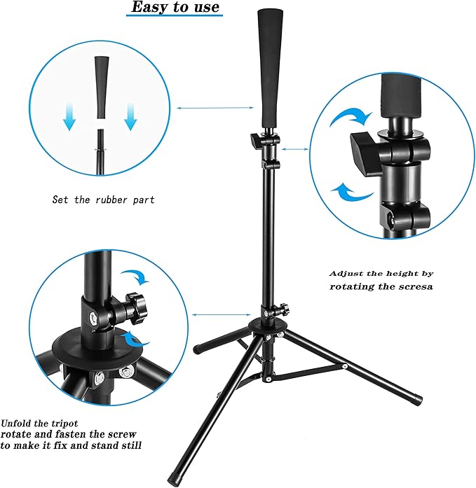 Batting Tee Baseball Tee,Softball Travel Portable Tee Tripod Stand Rubber Tee for Batting Training Practice with Carrying Bag-StrideForce Fitness