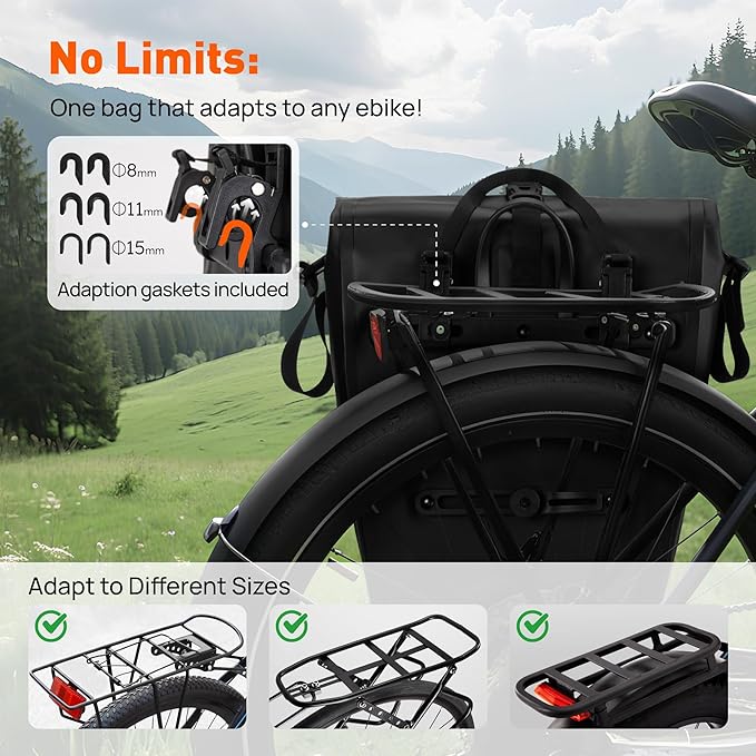 Bike Pannier Bag 27L Waterproof Bicycle Rear Rack Bag, Large Capacity Expandable Cargo Rack Bag with Reflective Strips, Adjustable Buckles for Cycling Traveling Commuting-StrideForce Fitness