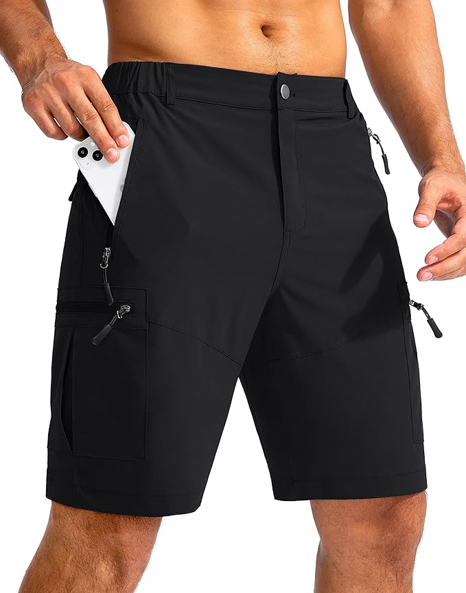 Pudolla Men's Hiking Cargo Shorts 9" Lightweight Outdoor Work Shorts for Men Travel Golf Camping Casual with 5 Zipper Pockets-StrideForce Fitness