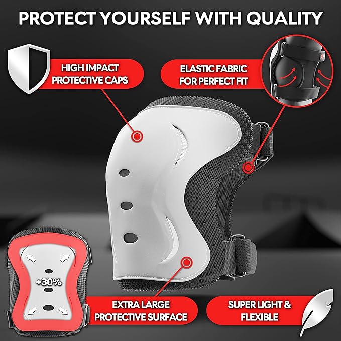 SKATEWIZ Skating Protective Gear Adults & Kids [6pc] incl. Knee Pads, Elbow Pads Wrist Guards for Roller Skating & Skateboarding-StrideForce Fitness