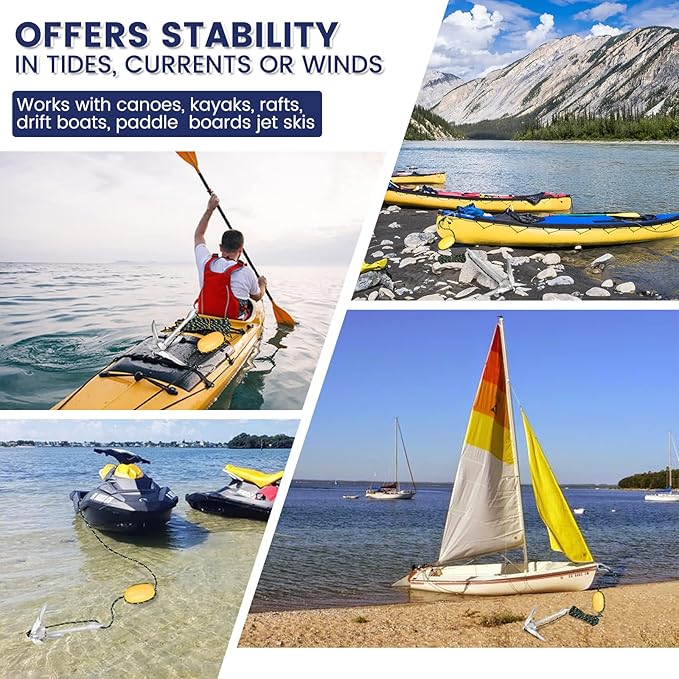 Dreizack Kayak Anchor Kit, 3.5 lb Folding Grapnel Boat Anchor Trolley Accessories with 40ft Rope and PVC Buoy for Fishing Kayaks SUP Paddle Boards Canoes Jet Ski PWC Inflatable Small Boats-StrideForce Fitness