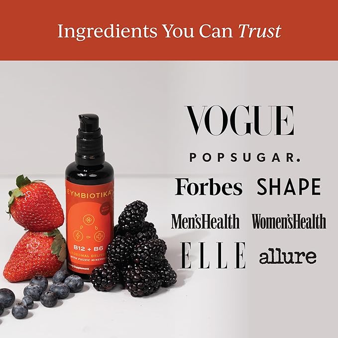 CYMBIOTIKA Liposomal Vitamin B12 Liquid Supplement, 1250 mcg, Supports Energy, Cell Production, Helps Strengthen Hair, Skin & Nails, Non-GMO, Gluten Free, Sugar Free, Keto & Vegan Friendly, 2 oz-StrideForce Fitness