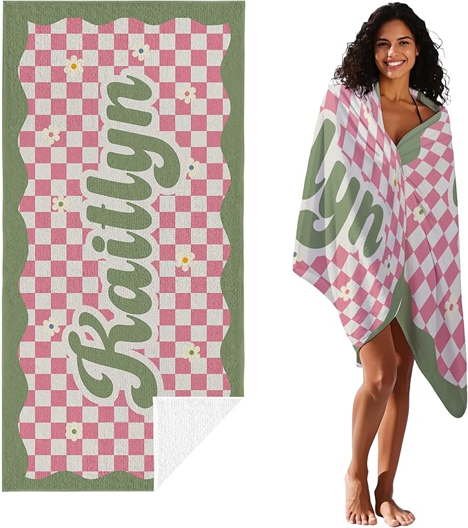 JML Personalized Beach Towel with Name, Custom Flower Beach Towel, Customized Microfiber Pool Towel, Quick Dry & Absorbent Swim Towel for Adult,Anniversary, Birthday, Summer Holiday,Vacation-StrideForce Fitness