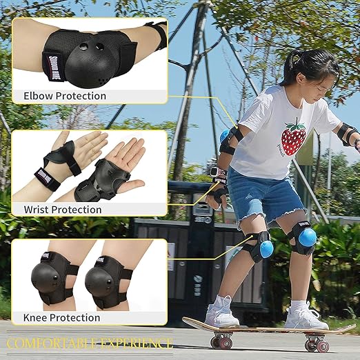 Youth/Kids Knee Pads Elbow Pads Wrist Guards Protective Gear Set for 3-15 Years Child Roller Skates, Skateboard, Cycling, Inline Skating, BMX Bike, Balance Bike, Scooter Riding and Other Outdoor Sports-StrideForce Fitness
