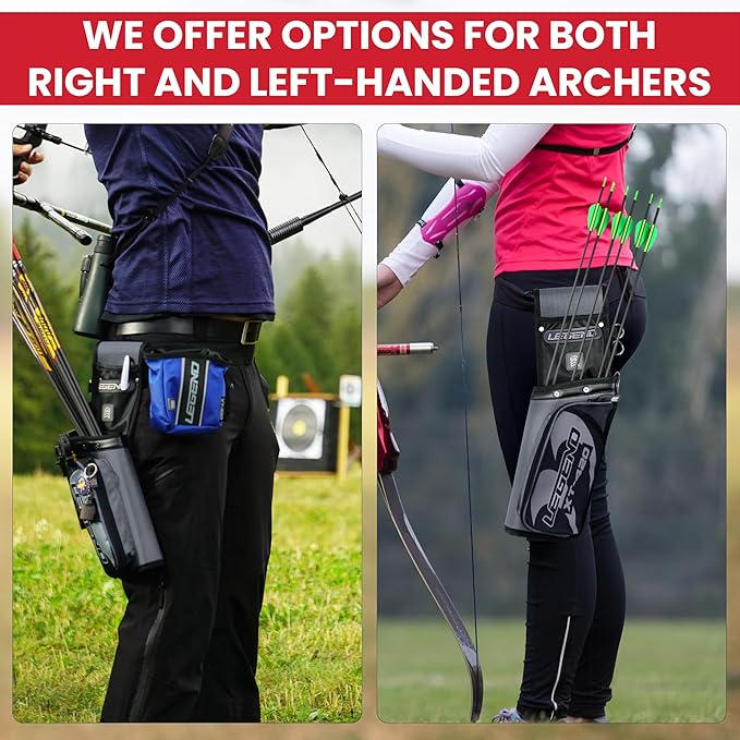 Legend XT420 Field Quiver - Left or Right-Handed Quiver Arrow Holder, Archery Quiver with 3 Arrow Tube, Durable Nylon Hip Quivers with Multiple Pockets for Archery Accessories, Score Card & Tools-StrideForce Fitness