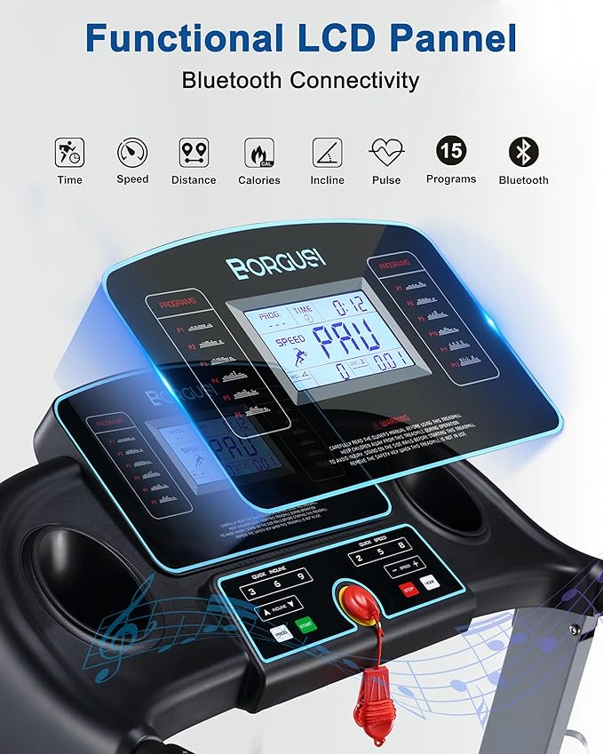 Treadmill with Auto Incline - 300 lb Capacity, 3.0HP Folding Electric Treadmill Up to 8.5 MPH Speed, Running Machine with 17.5" Wide Tread Belt and Bluetooth Speaker for Home Use-StrideForce Fitness