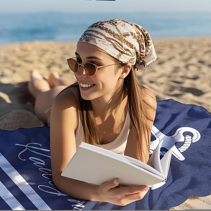 JML Personalized Beach Towel with Name, Custom Anchor Beach Towel, Customized Microfiber Pool Towel, Quick Dry & Absorbent Swim Towel for Adult,Anniversary, Birthday, Summer Holiday,Vacation-StrideForce Fitness