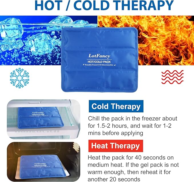 LotFancy Ice Pack for Injuries, Reusable Large Hot Cold Pack for Therapy, Heating or Cooling Gel Pad for Back Shoulder Knee Waist Sprains, Muscle or Joint Pain Relief, 14" x12"-StrideForce Fitness