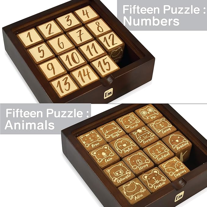 Super SIX : Wooden Multi Board Game: Tic Tac Toe + Shut The Block + 15 Number Sliding Puzzles for Kids and Family-StrideForce Fitness