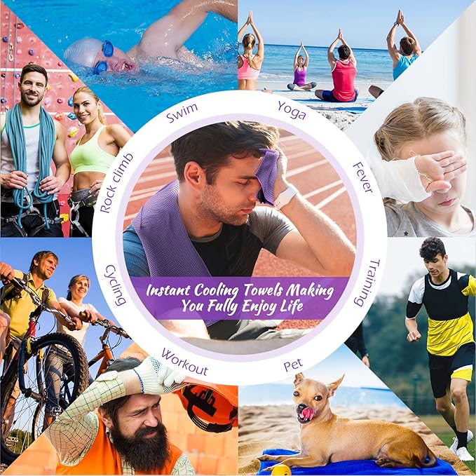 20 Pcs Cooling Towel 40" x 12" Ice Towel for Neck and Face Microfiber Chilly with Bag Breathable Yoga Gym Stay Cool Towels Sweat Rag for Workout Running Camping Pilates Beach Accessories (Purple)-StrideForce Fitness