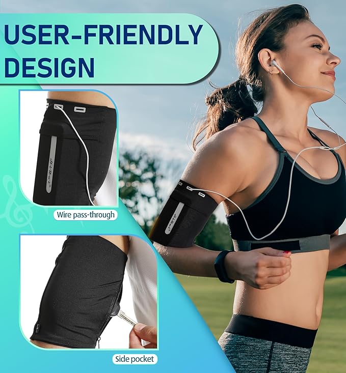 HiRui Running Armband Sleeve Universal Sports Armband Cell Phone Holder Armband for Exercise Workout, Compatible with iPhone 16/15/14/13/Plus/Pro Samsung Galaxy All Phones (M, Black)