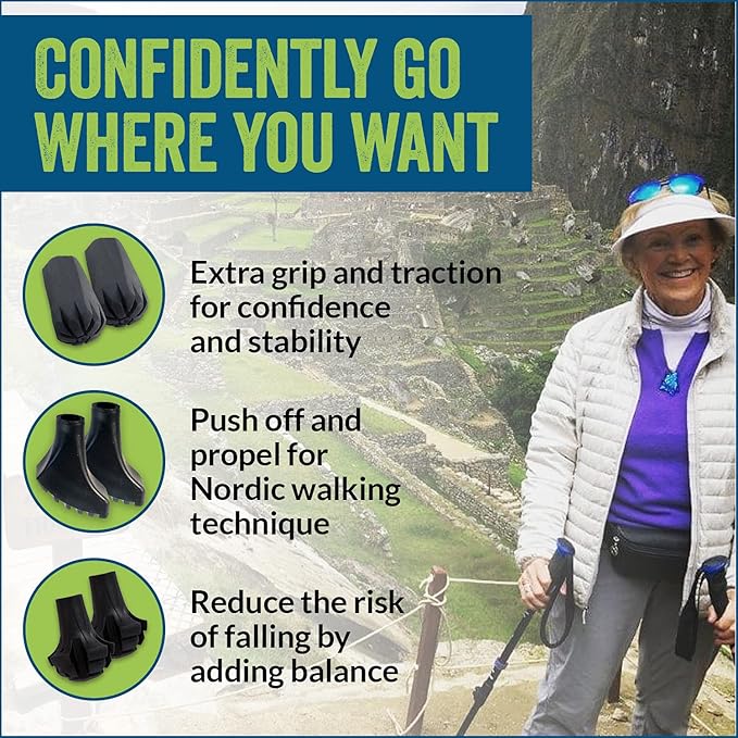 4 Pack of Extra Durable Rubber Replacement Tips (Replacement Feet/Paws/Ferrules/Caps) for Trekking Poles - Fits All Standard Hiking and Nordic Walking Poles-StrideForce Fitness