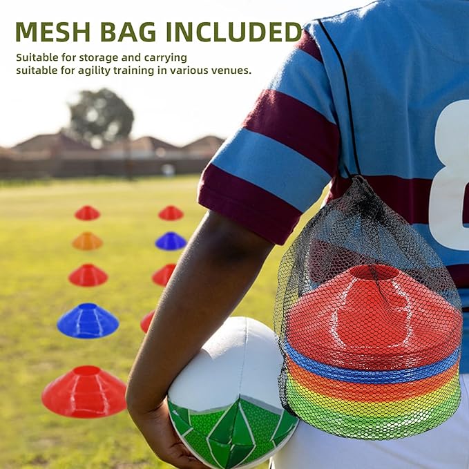 60/30 Pack Soccer Training Cones - Agility Cones with Carry Bag, Sturdy Disc Cones for Sports Training, Soccer, Football, Basketball, Indoor Outdoor Sports, Festive Events, Field Cone Markers-StrideForce Fitness