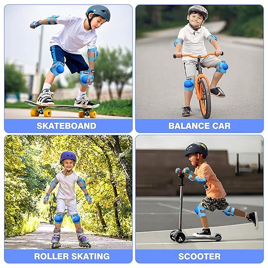 Youth/Kids Knee Pads Elbow Pads Wrist Guards Protective Gear Set for 3-15 Years Child Roller Skates, Skateboard, Cycling, Inline Skating, BMX Bike, Balance Bike, Scooter Riding and Other Outdoor Sports-StrideForce Fitness