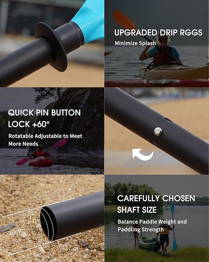 Kayak Paddle Aluminum Shaft Paddle with Nylon Blades, Floating Adjustable Kayaking Oars, 3 Piece, 220-240cm/86-94 Inches,Black/Rose/Teal/Black/Orange/Grey-StrideForce Fitness