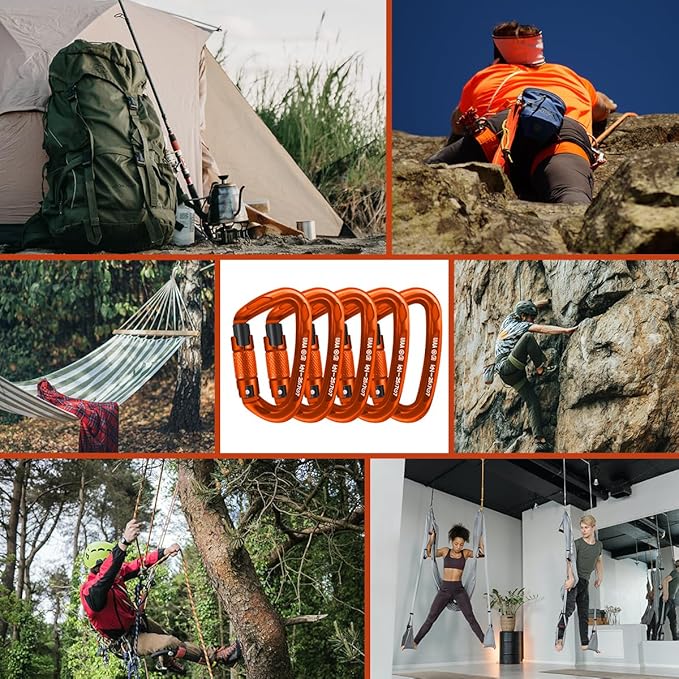 Climbing Carabiner Clips 25kN Auto Locking Carabiner, Professional Heavy Duty Large Locking Carabiner Clips for Rock/Ice Climbing Rappelling Rescue Swing etc, D Shaped, Large Size-StrideForce Fitness