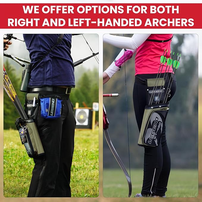 Legend XT420 Field Quiver - Left or Right-Handed Quiver Arrow Holder, Archery Quiver with 3 Arrow Tube, Durable Nylon Hip Quivers with Multiple Pockets for Archery Accessories, Score Card & Tools-StrideForce Fitness