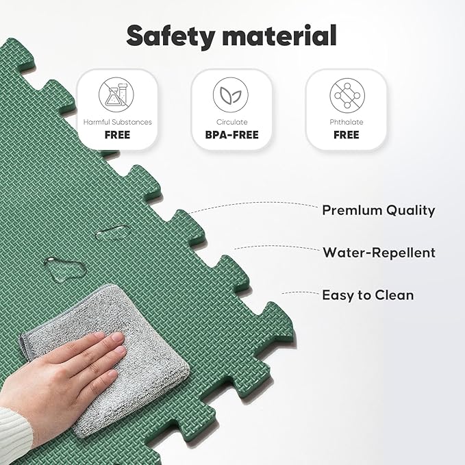 Home Gym Mat, Puzzle Exercise Mat, EVA Interlocking Foam Floor Tiles for Home Workout Equipment and Kids' Play Areas - Blue, 24 in x 24 in x ½ in - (Green, 24 Pack(96 SQ FT))-StrideForce Fitness