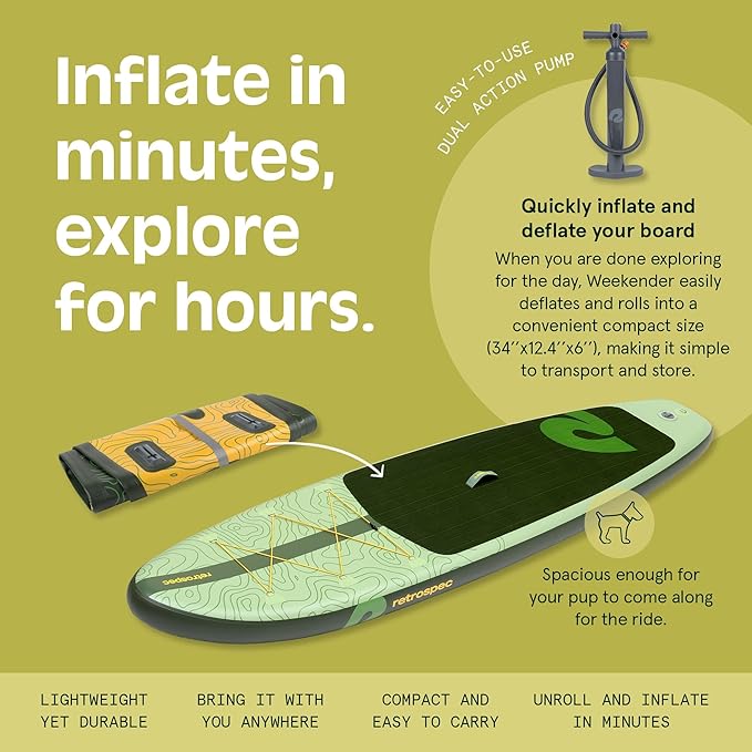 Retrospec Weekender Inflatable Paddle Board with Beach Accessories - 10'6" X 32in SUP Board, Textured Deck Pad, Pump & Travel Bag - Lightweight iSUP-StrideForce Fitness